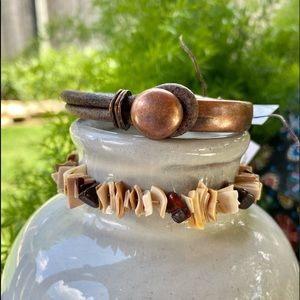 2 Bracelets Copper/leather With Bead braceletHOLD